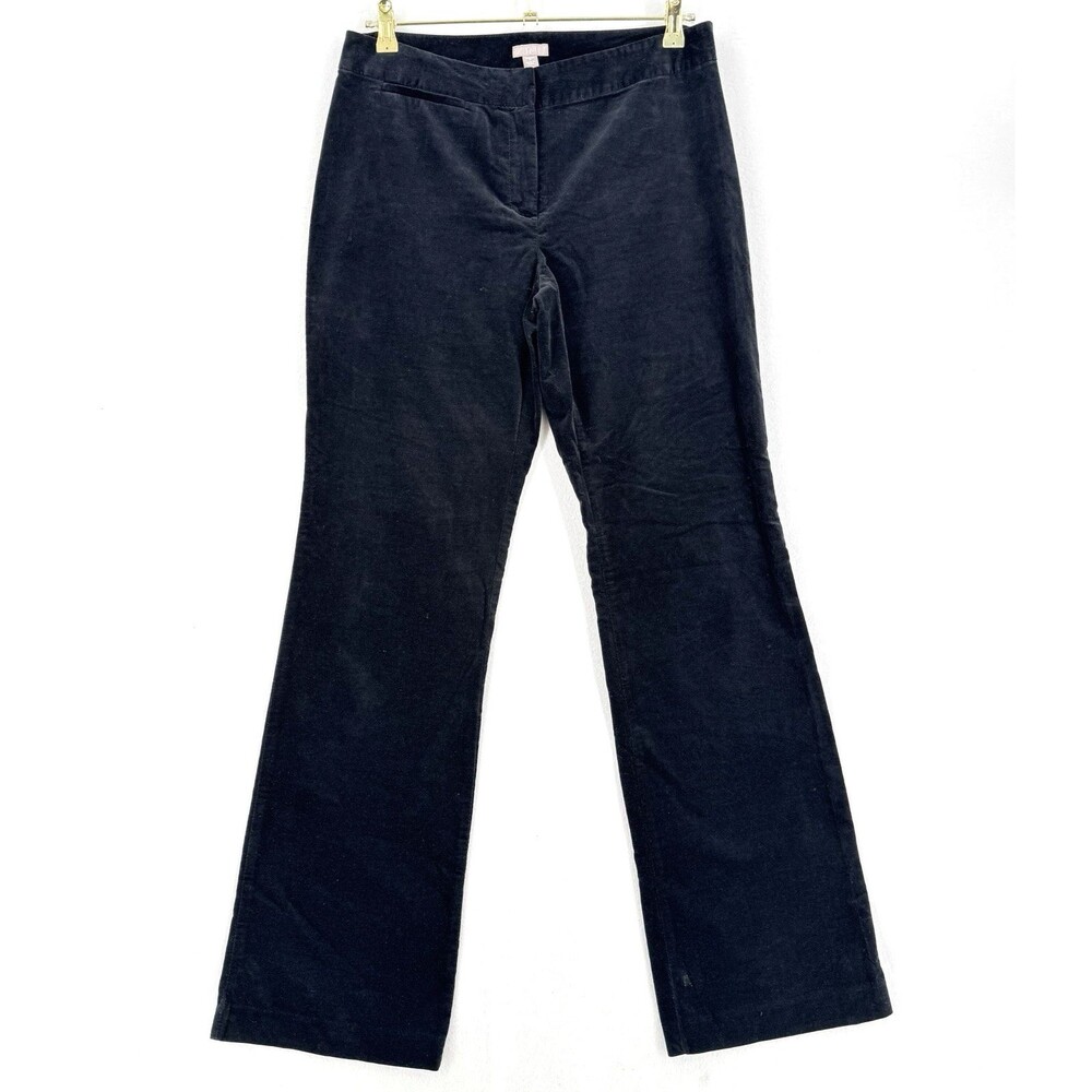 J.Jill Black Velvet Pants Womenโs 6 Stretch Straight Leg Cotton Holiday Luxury